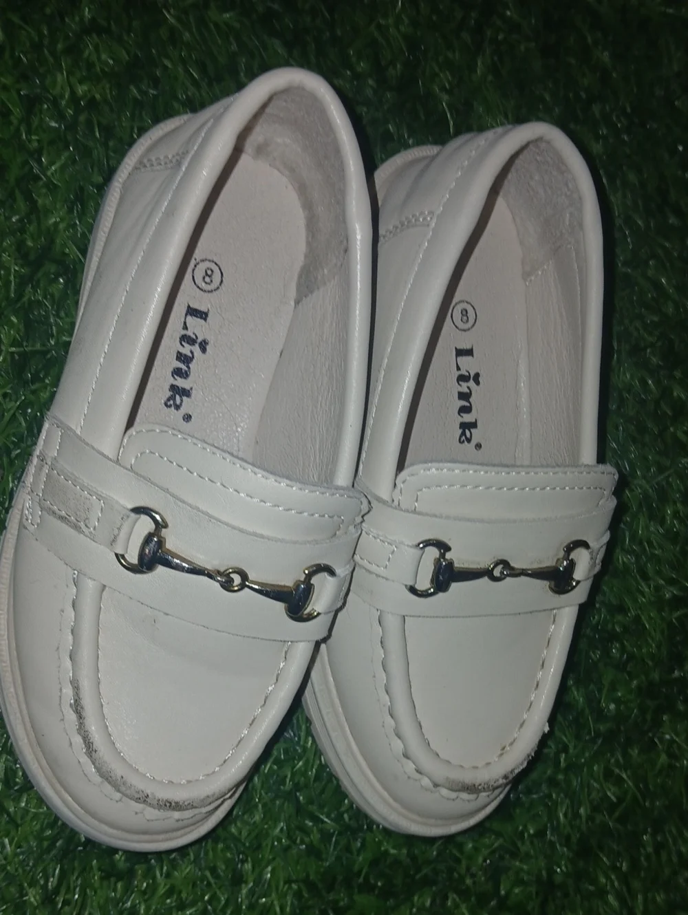 Link Kids White Loafers with Decorative Metal Bit